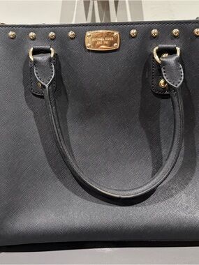Michael Kors Black Saffiano Satchel with Gold Studs